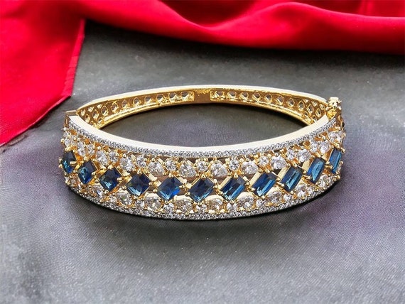 Openable CZ Navy Blue Diamond Kada Statment Bracelet CZ Bracelet Diamond Bangle Indian Wedding Jewelry Pakistani Jewelry Bollywood Jewelr Etsy UK