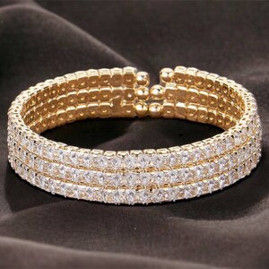 Openable CZ Diamond Gold Bangle Statement Bracelet Indian Bracelet Indian Jewelry Pakistani Jewelry Bollywood Jewelry Cocktail Bracelet