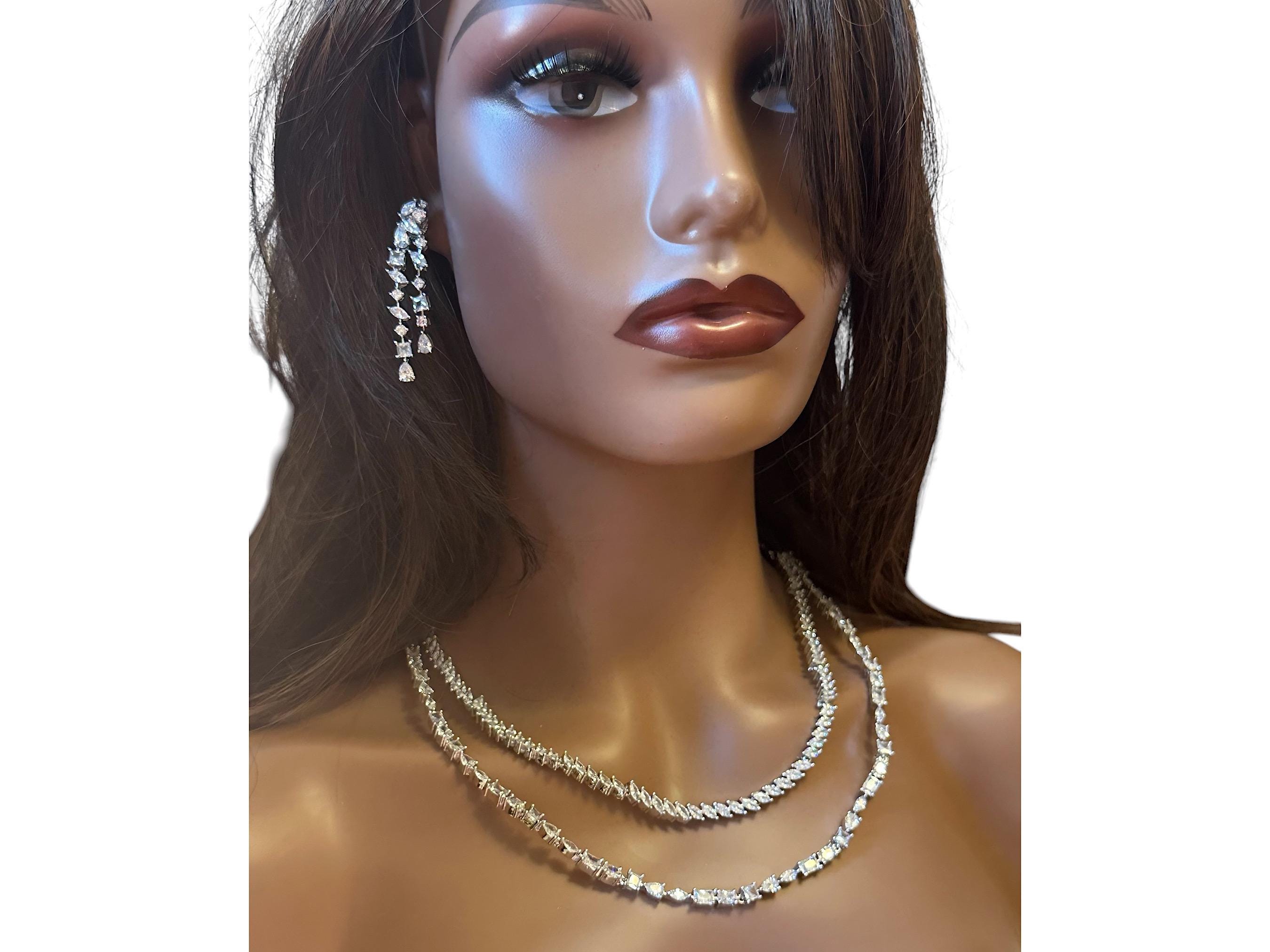 Cubic Zirconia Tennis Necklace Set