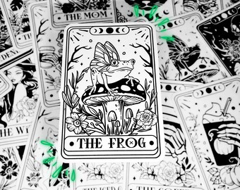 Adesivo con carta dei tarocchi The Frog - decorazione spettrale in bianco e nero resistente all'acqua e agli agenti atmosferici per laptop, kindle, tablet, telefono, auto da parete e altro ancora