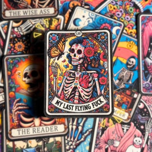 My Last Flying Fuck Tarot Card Sticker - colorful water and weather proof decoration for phone laptop car kindle tablet & more!