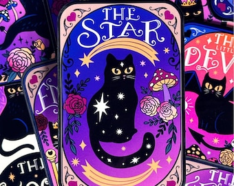 The Star tarot card vinyl sticker - waterproof & UV resistant crazy cat lover decoration for laptop, kindle, tablet, water bottle and more!