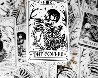 De Coffee tarotkaartsticker - omgekeerde kleur water- en weerbestendige griezelige decoratie voor laptop, kindle tablet, telefoon, muurauto en meer