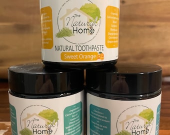 3 Pack Natural Toothpaste 4oz Amber Glass Jar | Whitening Remineralizing Paste | Bentonite Clay Coconut Oil | Fluoride Free Kids Orange Mint