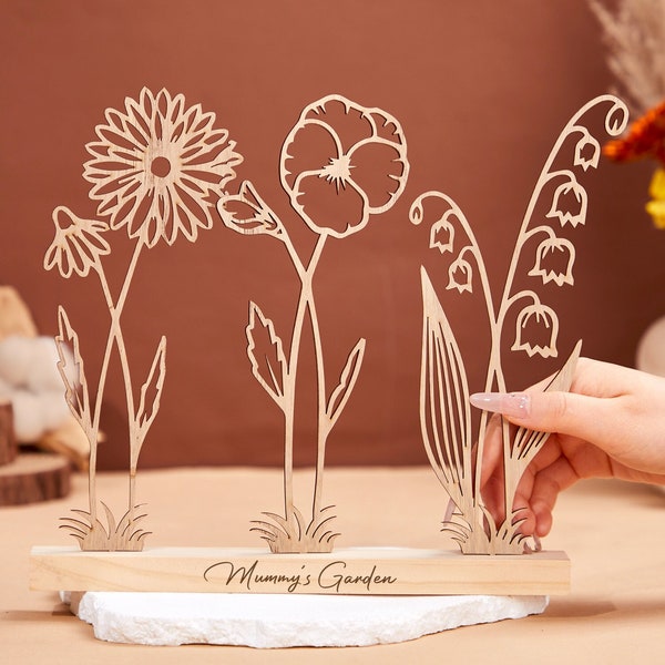 Houten geboorte bloementuin aangepaste familie geboorte bloem houten geboorte bloem gegraveerd oma's tuin teken tuin Moederdag cadeau