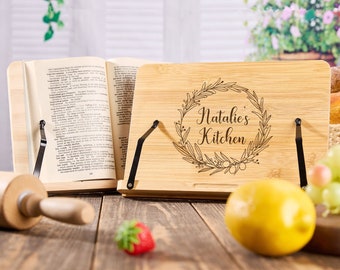 Personalized Cookbook Stand Recipe Book Holder Wooden Cookbook Holder Cookbook Display Housewarming Gifts for Couples New Home Gift