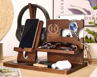 Docking Station Personalized Phone Holder Engraved Desk Organizer Custom Phone Stand Men Charging Station Gift For Him Birthday Gifts