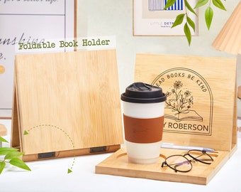 Foldable Book Stand Personalized Book Holder Stand Wooden Bookmark Nightstand Book Stand Reader Gift Bookish Gift for Her Mom Reading Corner