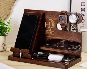 Supporto per cellulare personalizzato, supporto per telefono in legno, organizer da scrivania, porta telefono con nome, regalo per la festa del papà, regalo per lui, regalo di anniversario per lui