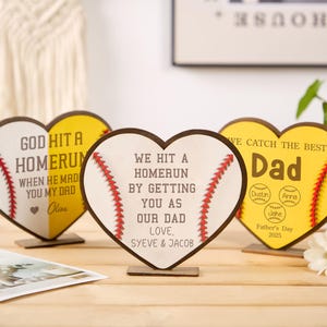 Customized Heart Baseball Ornament,Father’s Day Wooden Softball Sign,Father&#39;s Day Sign with Optional Stand,Father Day Gift Idea,Gift for Dad