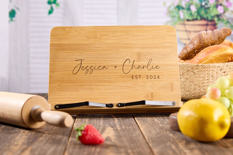 Personalized Cookbook Stand Recipe Book Holder Wooden Cookbook Holder Cookbook Display Housewarming Gifts for Couples New Home Gift image 10