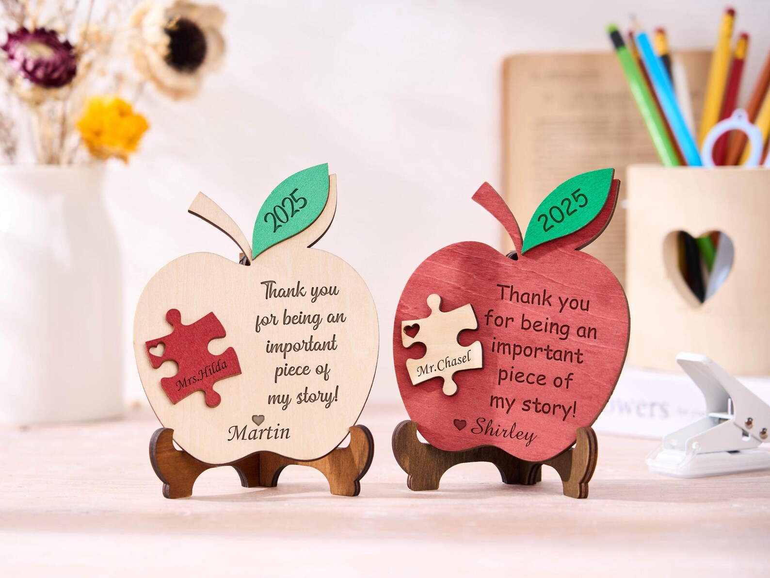 Apple Puzzle Piece Sign Teacher Name Sign Personalized Teacher Apple ...