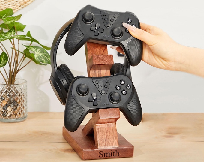 Personalized Headphone Holder Game Stand Wooden Controller Holder Gaming Headset Stand Gifts For Him  Father's Day Gamer Gift  Birthday Gift