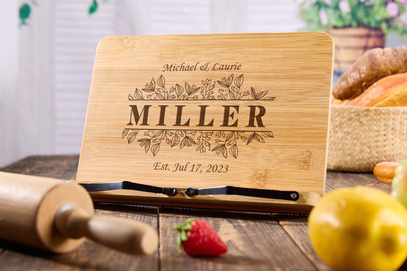 Personalized Cookbook Stand Recipe Book Holder Wooden Cookbook Holder Cookbook Display Housewarming Gifts for Couples New Home Gift image 5