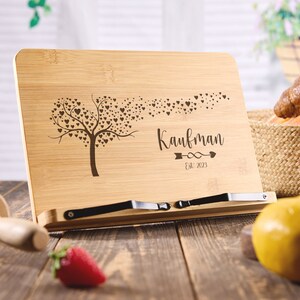 Personalized Cookbook Stand Recipe Book Holder Wooden Cookbook Holder Cookbook Display Housewarming Gifts for Couples New Home Gift image 3