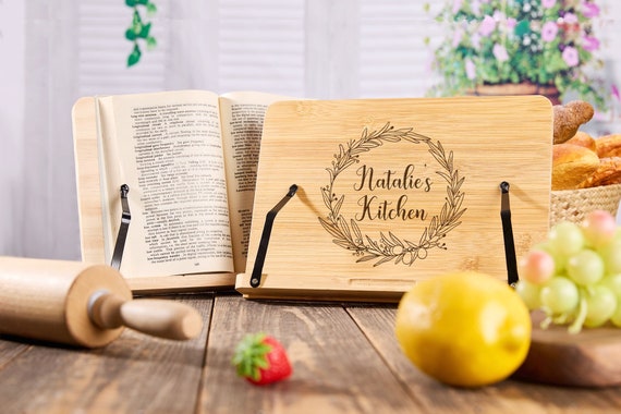 Personalized Cookbook Stand Recipe Book Holder Wooden Cookbook Holder Cookbook Display Housewarming Gifts for Couples New Home Gift