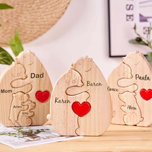 Hölzerner Bär mit Herz, Familien-hölzernes Hug-Bär-Puzzle, Tierfamilie hölzernes Spielzeug, Familienandenken-Geschenke, Vatertagsgeschenk, Hauptgeschenke