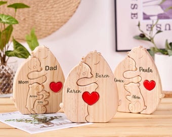 Hölzerner Bär mit Herz, Familien-hölzerne Umarmung-Bärenpuzzle, Tierfamilie hölzernes Spielzeug, Familienandenken-Geschenke, Vatertagsgeschenk, Weihnachtsgeschenke