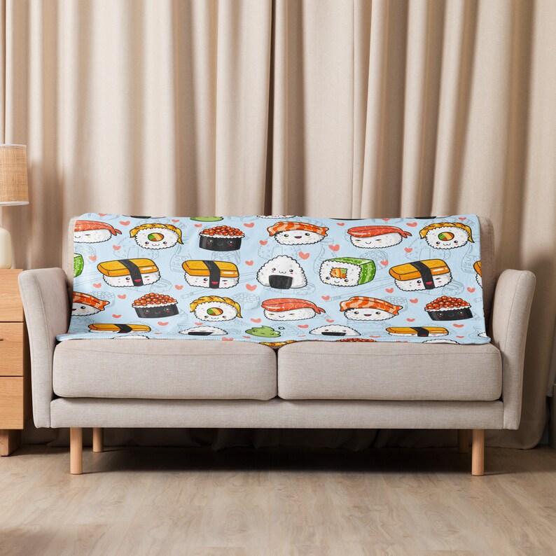 SALE Cute Sushi Sherpa Blanket Cartoon Japanese Food Graffiti Etsy