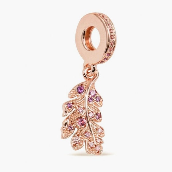 Authentic Pandora Rose Gold Plated handmade Oak Leaf Dangle Charm