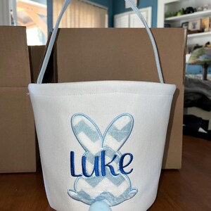Personalized Embroidered Easter Basket, Bunny Kids Gift, Canvas Easter Egg Hunt Bag image 2