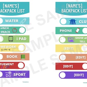 Kids Backpack Check List
