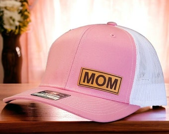 Mom Hat, Baseball Hat, Mama Hat, Leather Patch Hat, Trucker Hat, Snapback, Mothers Day Gift, Richardson 112