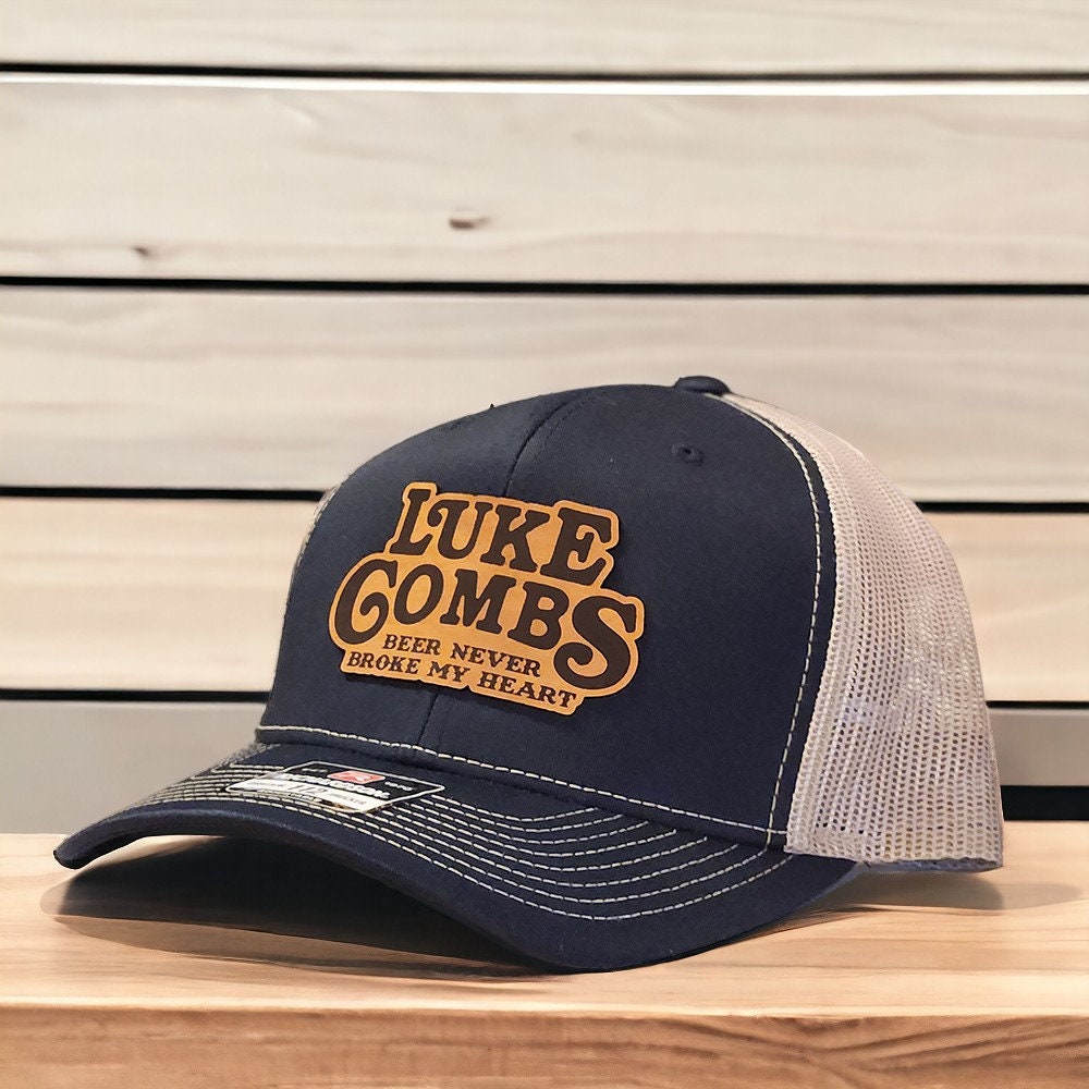 Luke Combs Hat, Leather Patch Trucker Hat, Snapback Hat, Beer Never Broke  My Heart, Country Music, Richardson 112 