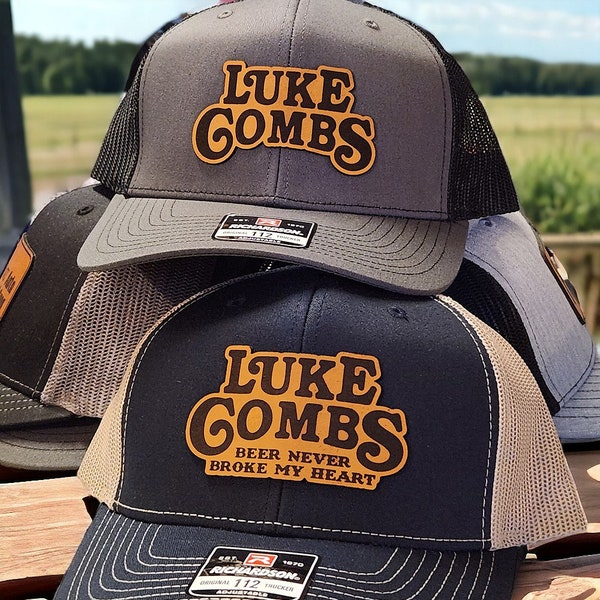 Luke Combs Hat, Leather Patch Trucker Hat, Snapback Hat, Beer Never Broke My Heart, Country Music, Richardson 112