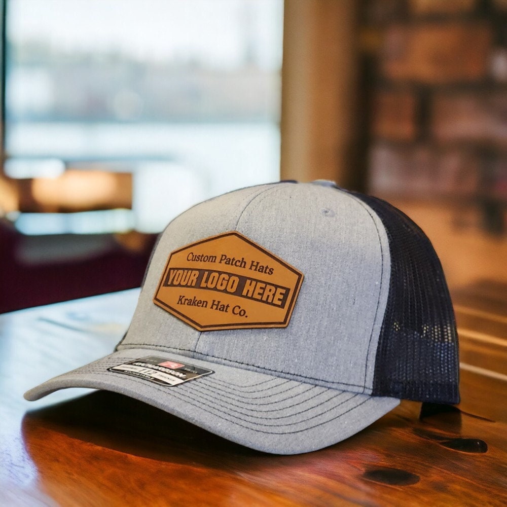 Custom Trucker Leather Patch Hat, Personalized Logo, Company Business Logo,  Custom Bulk Hats, Snapback Hat, Richardson 112 