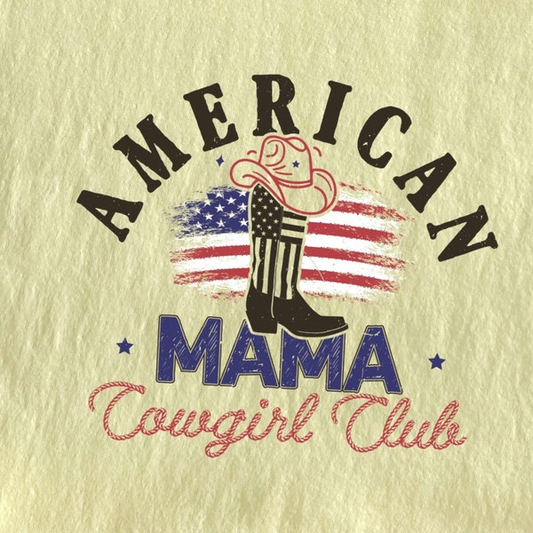 American Mama Cowgirl Club 4th of July TShirt, Patriotic USA Flag Tee, Women Mama Casual Western 4th of July Shirt Western Cowboy boot shirt