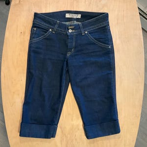 Capri Crop Leg Jeans Stretch Spring Festival Knee Length 5 Pocket Vintage Y2K Bermuda Flap Back Pocket Low Rise Size Dark Denim Hudson Women
