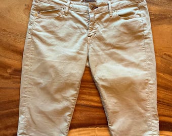 Knee Length Women's Skinny Shorts Mustard Beige Washed Denim Low Rise Size 31 Vintage Rich & Skinny Stretch Spring Festival Y2K Bermuda