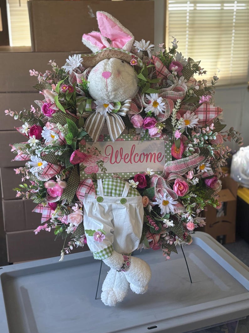 Easter bunny with floral wreath image 1