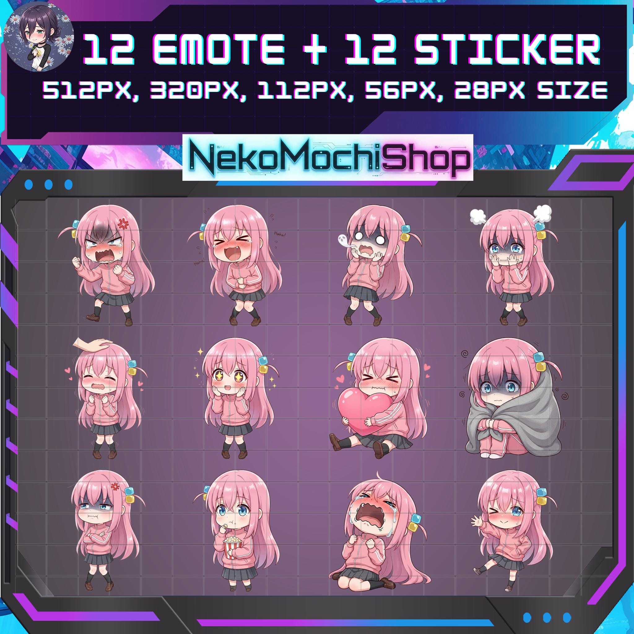 Psf Sticker Anxiety Guitar Girl Emotes, Anime Sticker Emoji for Twitch/discord ...