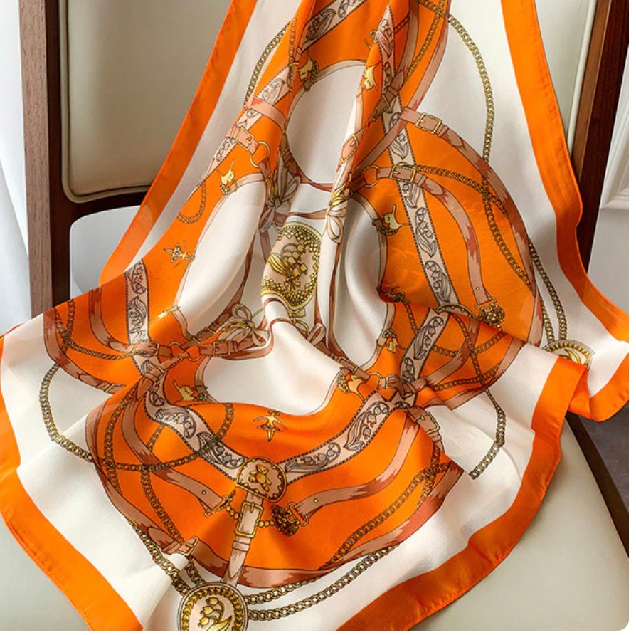 HERMES Orange Cashmere H Logo/Monogram Winter Scarf RT. $1,400+