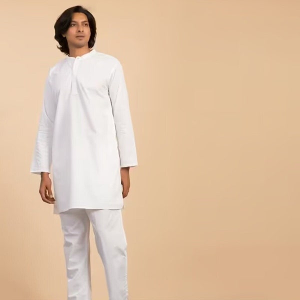 Men's Best Indian Yoga Kurta Pajama Alltimate Item 100%Cotton Good and Best Quality Kurta Pajama Set Solid Color White Meditation Suits.