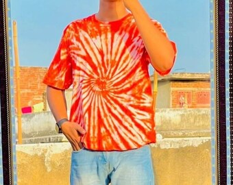 The Orange & White Handmade Tie-Dye T-Shirt (Short Sleeve)