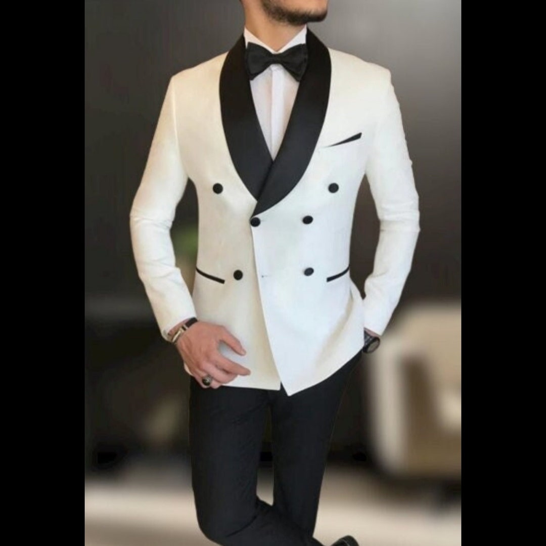 Men's off White Tuxedo Blazer, Shawl Lapel Tuxedo Suit for Mens Grooms ...