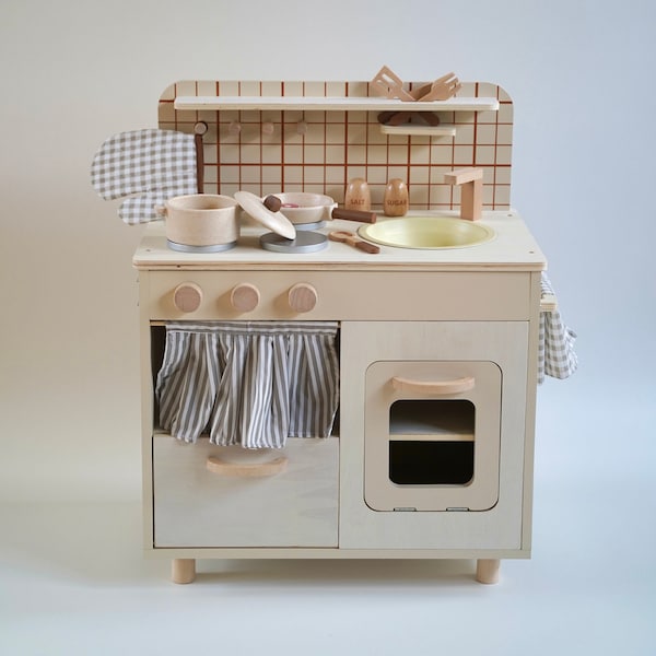 Mini Wooden Play Kitchen Set: Kids Pretend Play, Nursery Decor