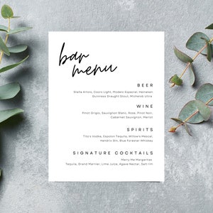 Wedding Bar Menu Simple Clean Modern