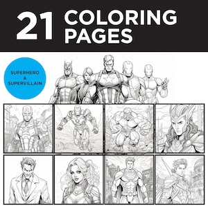21 Superhero & Supervillain Coloring Pages - High-Quality, Print-Ready, Instant Download!