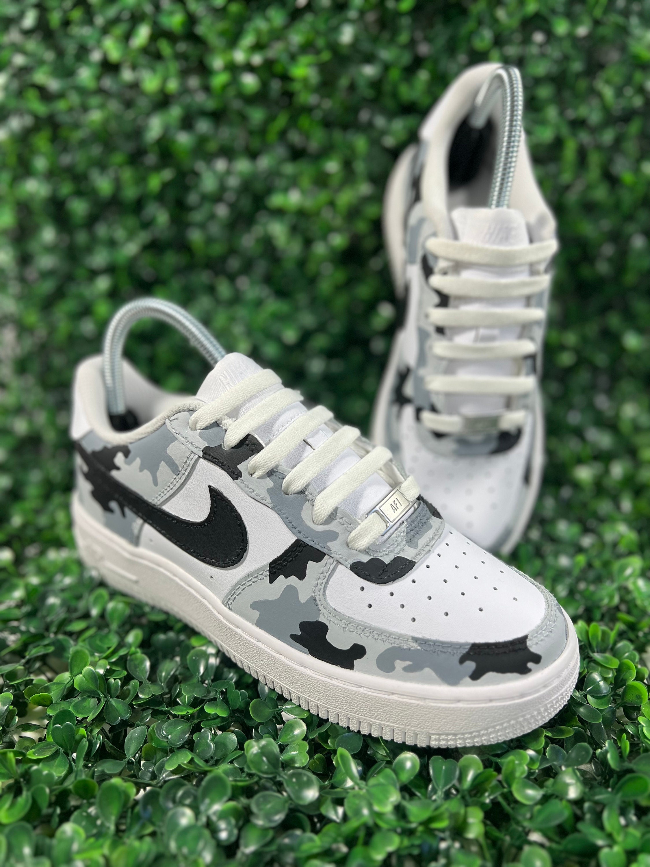 Nike Air Force 1 Custom Sneakers Low Two Tone Army Military Green White  Shoes