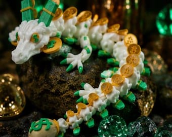 Money Dragon: Flexible 3D Printed Crypto Dragon with Coins, Desk Decor
