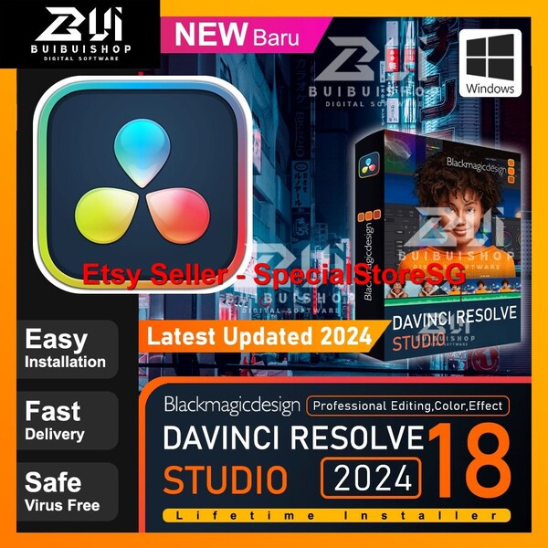 2024 Blackmagic Design DaVinci Resolve Studio 18.6 Video Editor Download Lifetime Usage