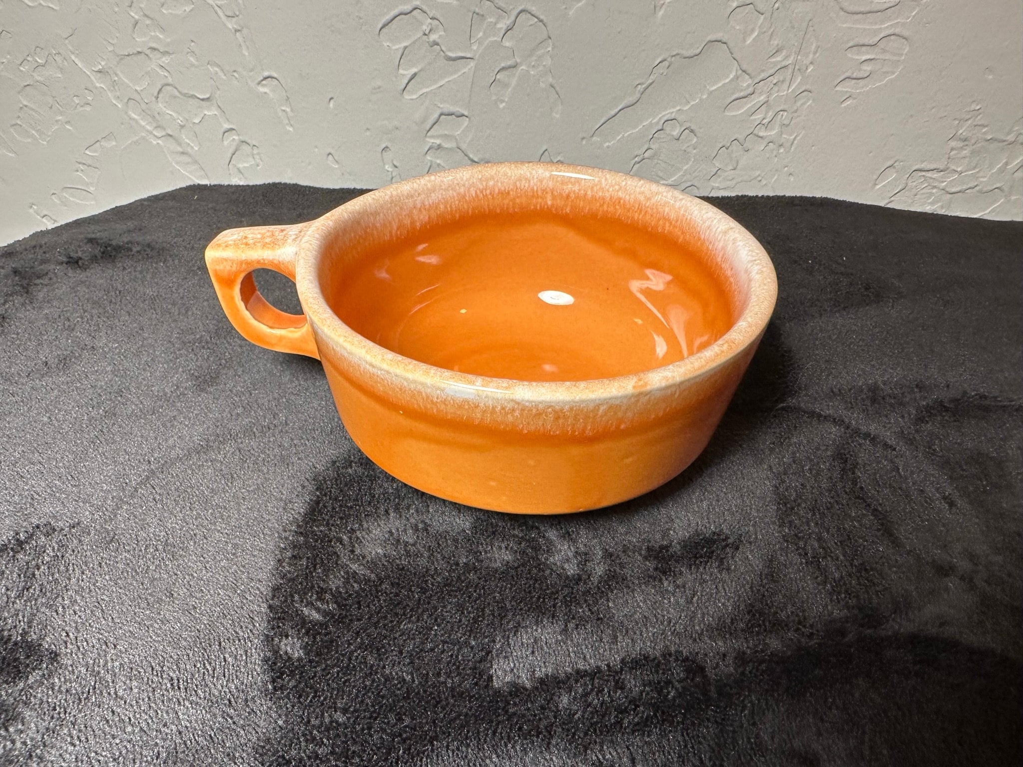 Rare Vintage Hull Pottery Tangerine Drip Soup Bowl and Sandwich Plate