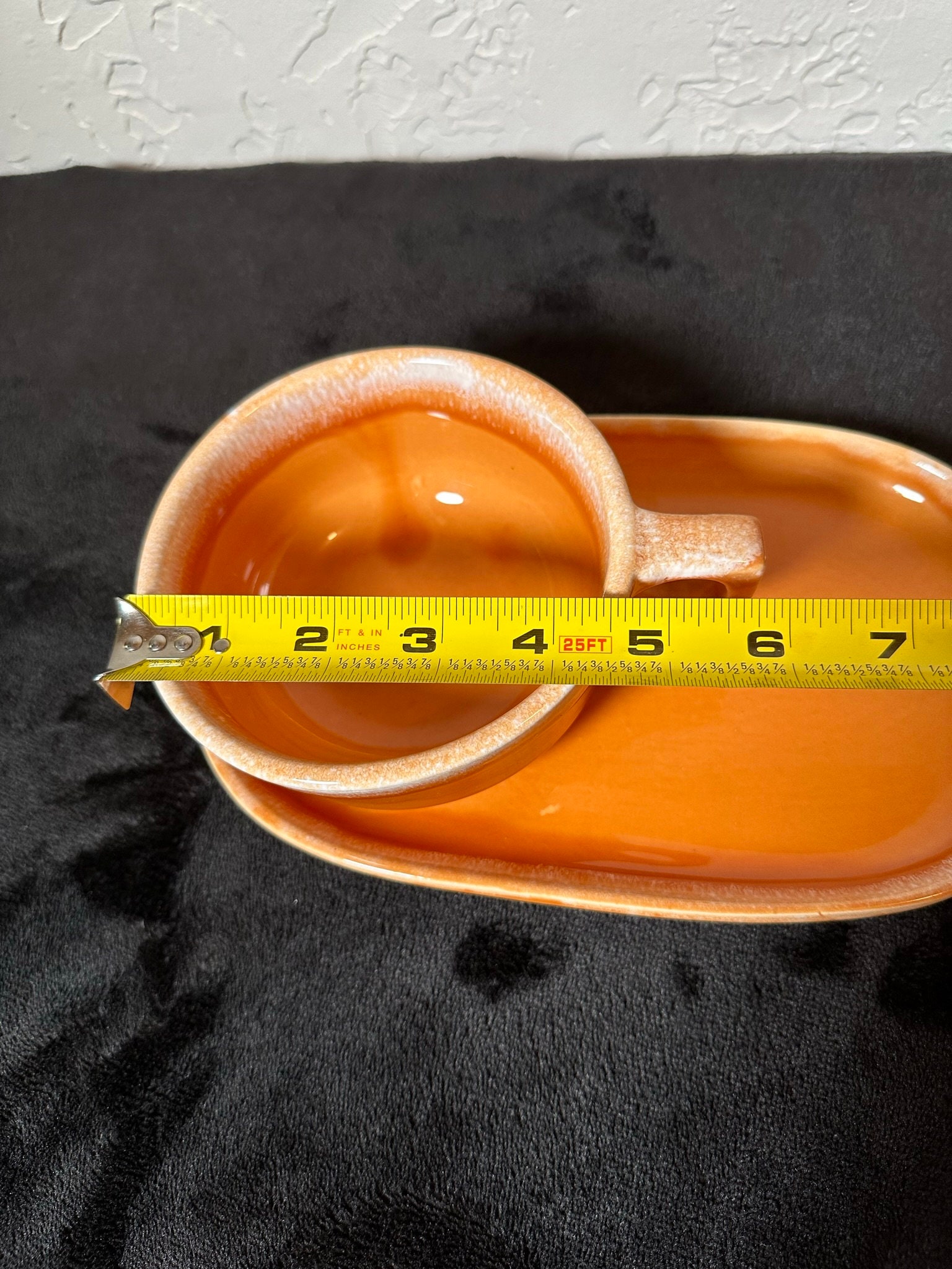 Rare Vintage Hull Pottery Tangerine Drip Soup Bowl and Sandwich Plate