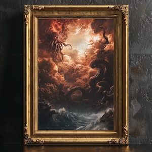 Poster decorativo da parete "L'inferno di Lovecraft", HP Lovecraft, arte retrò vintage, paesaggio horror cosmico, stampa vittoriana, regalo Cthulhu, arte fantasy oscura.