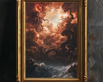 Lovecraft Hell Poster Wall Decor, HP Lovecraft, Vintage Retro Art, Cosmic Horror Landscape, Victorian Print, Cthulhu Gift, Dark Fantasy Art.