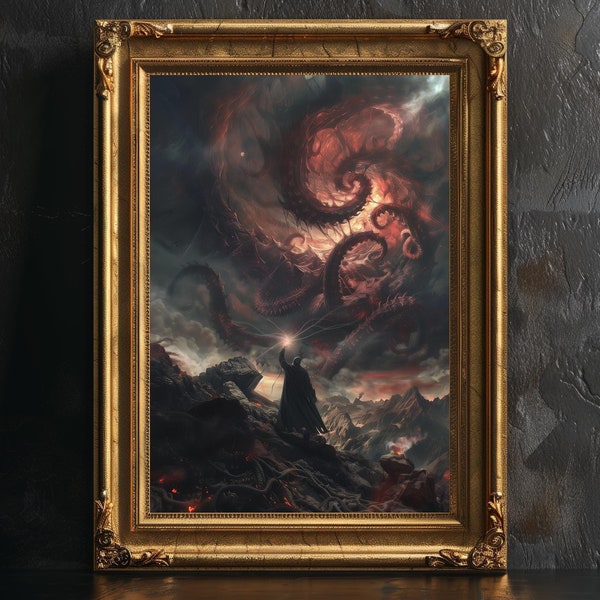 Cthulhu Vintage Kunstdruck: Apocalyptische Horror Landschaft